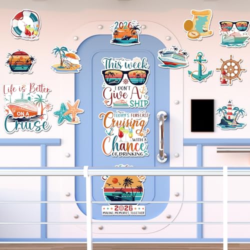 Wxiben 15 Pcs Retro Nautical Cruise Ship Door Magnets Decorations Magnetic | 2026 Sea Navigation Magnet Stickers, Strong Magnet Grip, Firm Sticking, for Carnival, Party, Fridge, Stateroom Cabin Door - style: Nautical