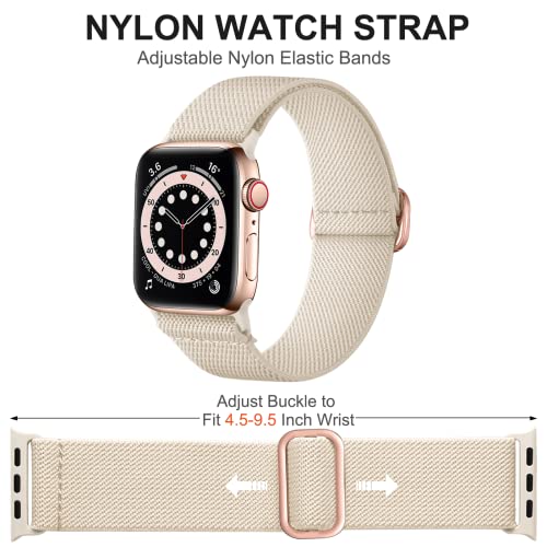 Adorve Stretchy Band Compatible with Apple Watch Bands Ultra 3/2/1 49mm 46mm 45mm 44mm 42mm 41mm 40mm 38mm Men Women, Soft Nylon Elastic Braided Strap Fits for iWatch Series 11/10/9/8/7/6/5/4/3/SE3-1 - color: Black/Sand Pink/Pine Green/Starlight/Leopard,