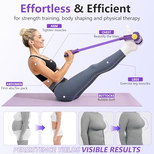 Upgraded Pedal Resistance Band with Handle, Soft Durable Fashion Puller Exercise with Thickened 6 Tension Ropes, Tube Pedal Resistance Device for Abdomen, Waist, Arm, Leg, Core/ABS - color: Purple