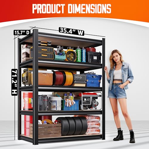 71"H-35"W Garage Shelving-2050LBS 5 Tier Storage Shelves,Adjustable Heavy Duty Metal Shelving Unit and Storage Large Rack,Utility Steel Shelf For Shop Warehouse Industrial Pantry Basement - size: MDF/35"Wx16"Dx71"H