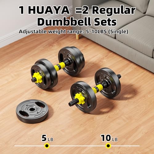 Adjustable Dumbbell Set, 10-90lbs Free Weights with Connector – 4 in 1 Dumbbells, Barbell, Kettlebell & Push Up Stand, Adjustable Weights Set for Home Gym Fitness Equipment for Men & Women - color: Yellow 20lbs (10lbs*2)