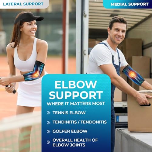 DR. BRACE® Elite Elbow Brace Support with Removable Strap for Women & Men, Pain Relief for Tendonitis, Arthritis, Golfer's & Tennis Elbow Treatment, Elbow Sleeve for Workouts Weightlifting (Black-Blue, Medium) - color: Black-Blue, size: Medium