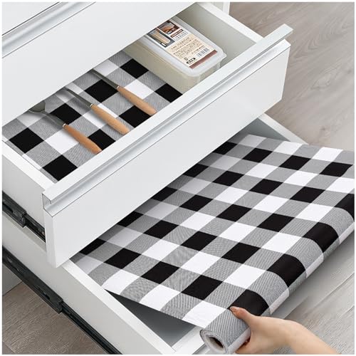 Drawer and Shelf Liner, Non-Slip Kitchen Cabinet Liners Non-Adhesive Thick Strong Grip Waterproof Washable Mats Protect Dresser Shelves Cupboard Bathroom Cabinets, Buffalo Plaid, 12 in X 10 FT - color: Buffalo Plaid, size: 11.8"W x 118"L