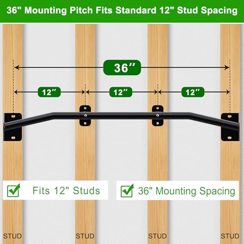 SELEWARE Heavy Duty Wall Mount Pull Up Bar, Joist Mount Chin Up Bar for Doorway, Sturdy Steel Construction, w/Resistance Band Hooks, Fits 32"/36" Wall Studs for Home Gym Strength Training - size: B: 36" x 1.3" Dia Grip
