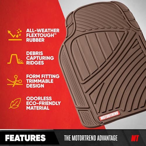 Motor Trend FlexTough Performance All Weather Rubber Car Floor Mats - 3 Piece Floor Mats Automotive Liners for Cars Truck SUV, Heavy-Duty Waterproof (Brown) - color: Brown