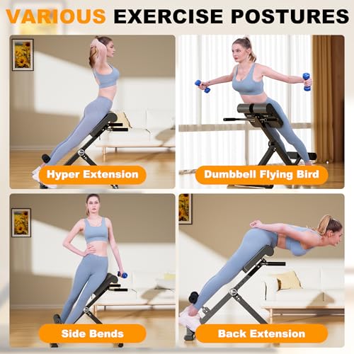 Multi-Function Roman Chair Back Extension Bench for Home Gym (Black gray)