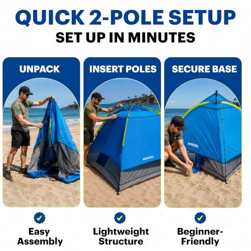 Beach Tent Sun Shelter – UPF 50+ UV Protection, Lightweight Portable Pop-Up Canopy, Windproof Shade with Sandbags, Carry Bag for Beach, Camping & Outdoor Travel (Dark Blue) - color: Dark Blue