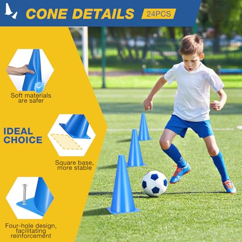 12 Inch Sports Cones Set of 24,Durable Training Cones for Soccer,Football, Basketball Drills - Multi-Purpose Agility Cones for Indoor & Outdoor Practice - color: blue