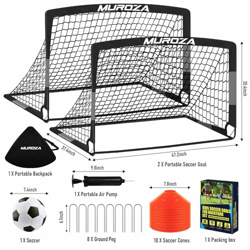 Soccer Goal, Kids Soccer Goals for Backyard Set, 2 Pack of Portable Pop Up Soccer Net with Soccer Ball, Cones, Complete Training Equipment for Youth, Toddler Outdoor Sports Games - color: Black Gray, style: 4 ft x 3 ft
