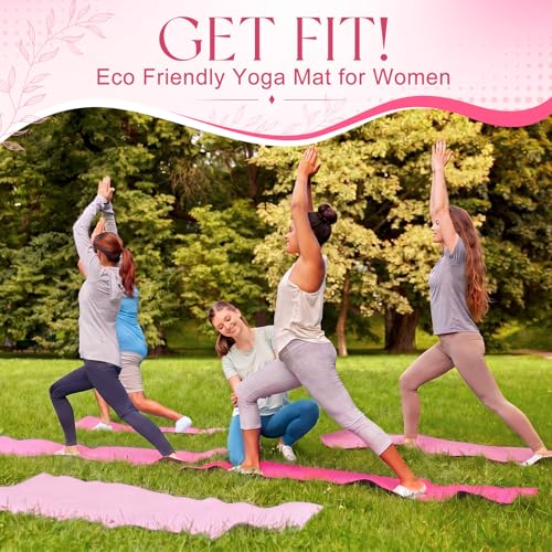 Funtery 3 mm Thin Yoga Mats Bulk, 68 x 24 Inches Lightweight PVC Exercise Mats Non Slip Workout Fitness Pads for Yoga Pilates Stretching Classes Gym Home Studio - color: Pink Series Color