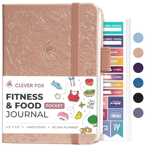Clever Fox Fitness & Food Journal, Workout Planner, 4.2"x5.7" Rose Gold | Lasts 3 months, undated hardcover exercise & weight loss journal for women, gym, diet, meal tracker, calorie counter book - color: Rose Gold, size: Pocket (4.2" x 5.7")