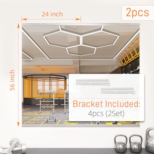 pertetey Home Gym Mirror, 56X24 Inch(Each)-2Pack Large Frameless Tempered Glass Full Body Wall Mounted Mirror for Gym, Yoga, Exercise, Dance Studio