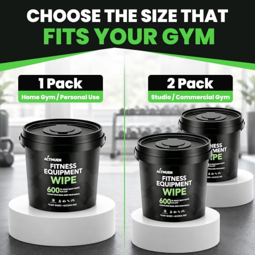 Gym Equipment Wipes, 600 Count Yoga Mat Cleaner Wipes | Green Tea & Aloe Formula • Alcohol Free • Large Wipes • Fresh Scent • Home & Commercial Use