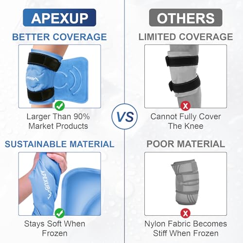 APEXUP Ice Pack for Knee Pain Relief, Large Reusable Wrap After Surgery, Flexible Gel Cold Pack for Injuries, Pain Relief for Back, Shoulder, Elbow, Ankle and Leg (Blue, XXL, 2PK) - size: 2X-Large-2PK, style: Blue