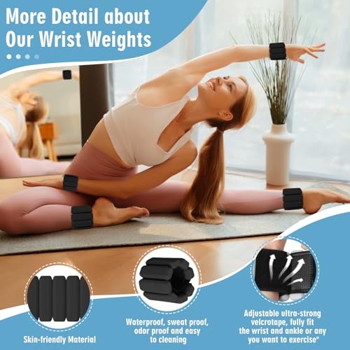 Wrist Weights Set of 2, Wearable Wrist Ankle Weights for Women & Men, Silicone Weighted Bangles Adjustable Arm and Leg Weights for Walking Yoga Pilates Running Dance Gym 2lb - color: Black