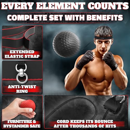 Boxing Reflex Balls Set - 4 Same Weight Color Balls, 2 Adjustable Headbands for Reaction Time Training, Hand-Eye Coordination, Hand Speed and Focus | Beginner to Advanced Drills, Boxing Training Kit