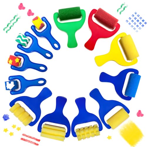 12pcs Sponge Roller Set, Plain and Textured | Foam roller set for DIY, home, and classroom projects, washable and reusable, art craft painting tools