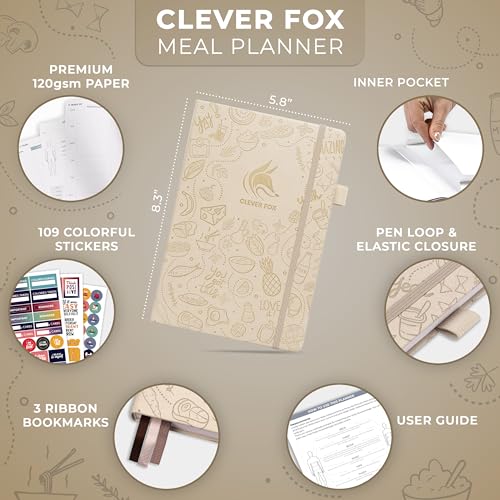 Clever Fox Weekly Meal Planner - Weekly & Daily Meal Prep Journal with Shopping and Grocery Lists for Menu Planning, Healthy Diet & Weight Loss Tracking, Lasts 1 Year, Undated, A5 - Seashell - color: Seashell