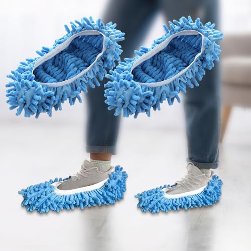 2 Pcs Blue Mop Slippers,Mop Pads for Floor Cleaning Microfiber Cleaning Soft Washable House Slipper - color: Blue