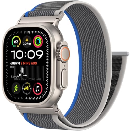 Trail Loop Nylon Sport Band Compatible with Apple Watch Ultra 3 2 Band for Men 49mm 46mm 45mm 44mm 42mm, Rugged Breathable Sport Adjustable Strap for iwatch bands Series 11/10/9/8/7/6/5/4, SE 3 2 1 - color: Blue+Gray(Sliver)