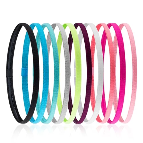 Girls Sport Headbands Non-Slip Hairband - Athletic Grip Elastic Single Skinny Sweatbands for Guide Sweat When Running Soccer Basketball Yoga Tennis Cycling 10 Pack - color: Girl series 10 pcs