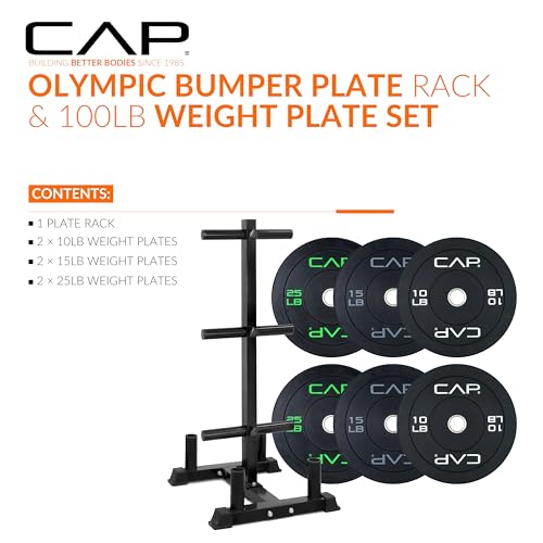 CAP 2-inch Olympic Bumper Plate Weight Set | 100-370 lbs | Multiple Colors | Storage Rack Optional - size: 100 lb - Set with Rack, style: ECONOMY