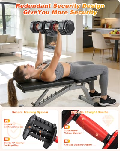 XDDIAS Adjustable Dumbbell Set for Home Gym Workout | 25 to 90 lbs, non-slip knurled grip, compact storage, one-hand adjustable - size: 25LB Pair