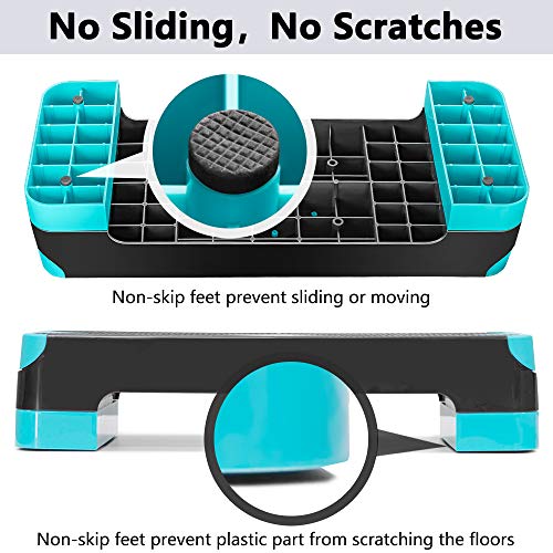 GYMMAGE Adjustable Workout Aerobic Stepper, Aerobic Exercise Step Platform with 2 Risers, Exercise Step Deck for Fitness, 26.5" Trainer Stepper with Non-Slip Surface Home Gym & Extra Risers Options - color: Blue&Black