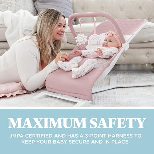 Baby Delight Alpine Deluxe Portable Baby Bouncer | Infant | 0-6 Months | 100% GOTS Certified Organic Cotton Fabric | Organic Rose - color: Organic Rose
