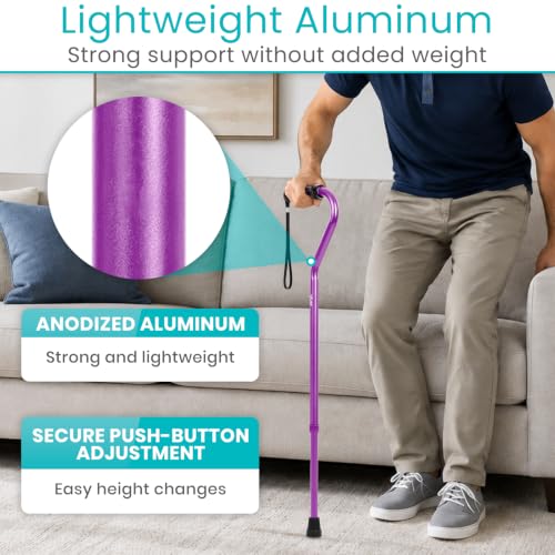 Vive Walking Cane for Women, Men, Elderly - Patented Offset Grip - Lightweight Adjustable Walking Aid with a Non-Slip Tip - Sturdy Balancing Mobility Aid for Seniors - color: Purple