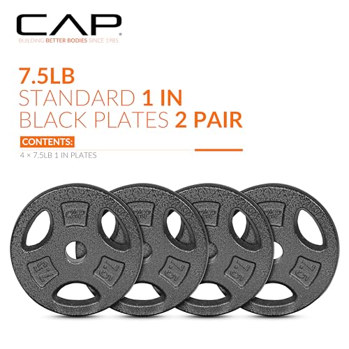 CAP Barbell Standard 1-Inch Grip Weight Plates - color: Black, size: 7.5 lbs Plate Pack (x4)