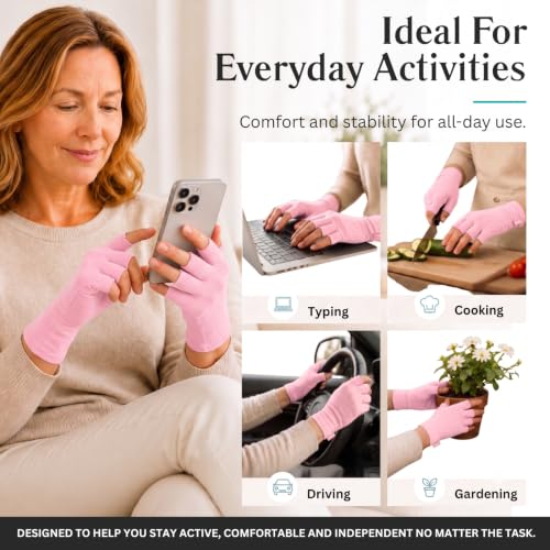Vive Pink Arthritis Hand Compression Gloves - Comfortable Fit for Men and Women - Open Finger for Rheumatoid, Osteoarthritis and Computer Typing Pain - Carpal Tunnel Support - Moisture Wicking Fabric | Osteoarthritis- Arthritic Joint Pain Relief - Carpal