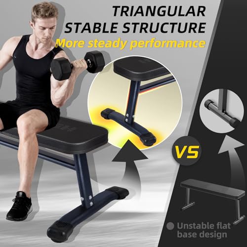 Flat Weight Bench, 2.4 Inch Thick Pad Workout Bench 660 LBS Bench Press Exercise Equipment for Home Gym Strength Weight Training - color: Black, size: 43 In Pro