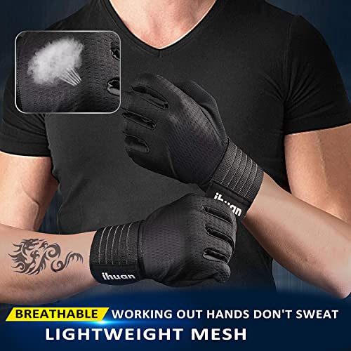 ihuan Workout Gloves for Men Full-Finger: Weight Lifting for Men, Gym Full Hand Gloves for Weightlifting, Deadlift - size: Small