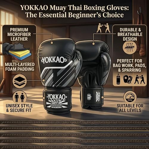 Yokkao Muay Thai Boxing Gloves – Essential Gloves for Beginners Men & Women Microfiber Leather Multi-Layered Foam Padding & Secure Fit - size: 8oz