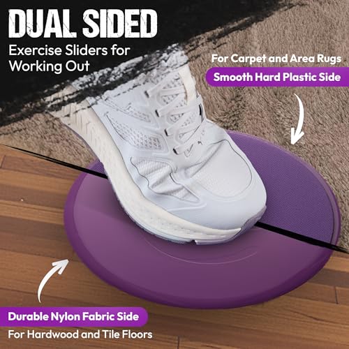 Gliding 9” Sliders for Working Out on Any Floor, 1 Pair + 4 Videos | The Original Exercise Gliders, Discs for Full Body Fitness, Pilates, Core, Physical Therapy and Resistance Workouts - color: Purple