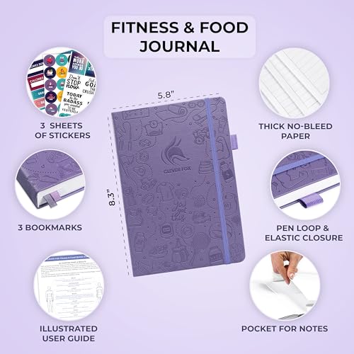 Clever Fox Fitness & Food Journal, Workout Planner, 5.8"x8.3" Lavender | Lasts 3 months, undated hardcover exercise & weight loss journal for women, gym, diet, meal tracker, calorie counter book - color: Lavender, size: A5 (5.8'' x 8.3'')