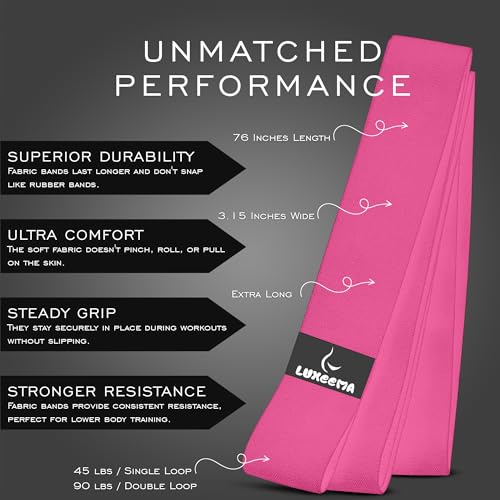 Premium 76" Extra Long Resistance Band for Working Out, 3" Wide Non-Slip Fabric Exercise Band for Stretching, Yoga, Strength Training & Physical Therapy - color: Pink