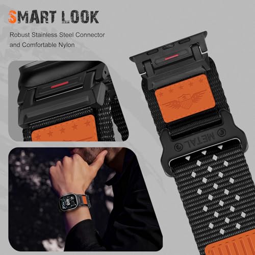 Rugged Nylon Band for Apple Watch Ultra 3/2/1 Series 11 10 9 8 7 6 5 4 SE/3/2/1 for Men,Breathable Stars-Stripes Flag Wristband Workout Athletic Strap for iWatch Ultra Bands 49mm 46mm 45mm 44mm 42mm - color: 07-Black-Leather Flag-Metal adapter, size: 49/4