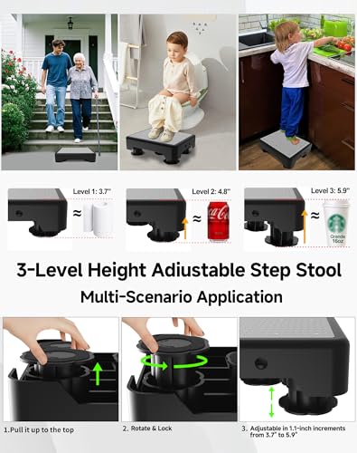 Adjustable Step Stool for Adults, Toddler Step Stools, 660 LBS Capacity Non-Slip Safety Step Platform for Elderly and Kids, Portable Stair Assist for Cars, Bedside, Kitchen, and Shower, Grey - color: Gray