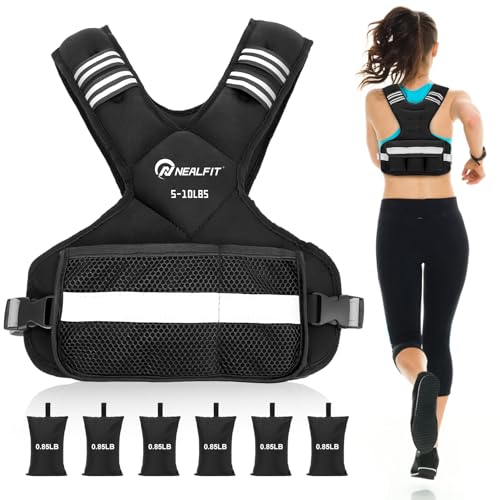 NEALFIT Weighted Vest for Women and Men, 5-10lb/11-20lb/18-30lb Adjustable Weighted Vest with Reflective Strip, Body Weight Vest for Walking, Running, Fitness, Strength Training - size: 5-10 lbs