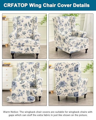 CRFATOP Soft Wing Chair Slipcovers 2 Pieces Wingback Chair Covers Sofa Slipcover with Arms Stretch Jacquard Wing Back Armchair Cover Furniture Protector for Wingback Chairs Living Room,C49 - color: Color C49