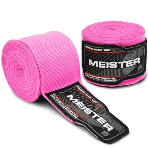 Meister Adult 180" Semi-Elastic Hand Wraps for MMA & Boxing (Pair) - color: Pink