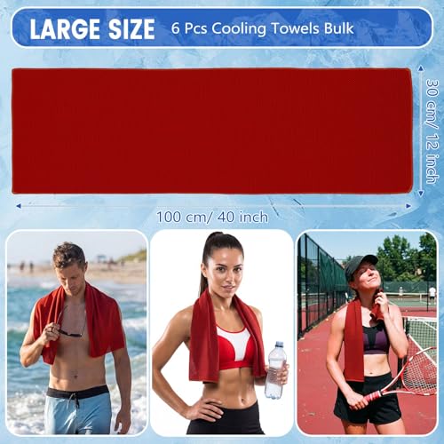 Hosuly 6 Pack Cooling Towels 40"x12" Ice Towel Cooling Neck Wraps Soft Breathable Chilly Stay Cool in Summer for Sports Yoga Golf Gym Activities(Red) - color: Red