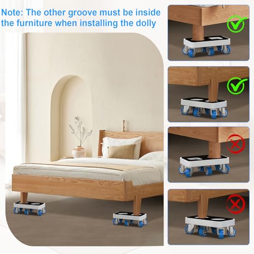 Kiss Core Furniture Dolly with Dual Groove Design: Furniture Sliders with 6 Wheels - for Various Types of Furniture Legs - for Moving Heavy Duty Sofa Bed - Load Capacity Up to 950lb - size: 1.5in wheels with dual groove + 1 pry bar