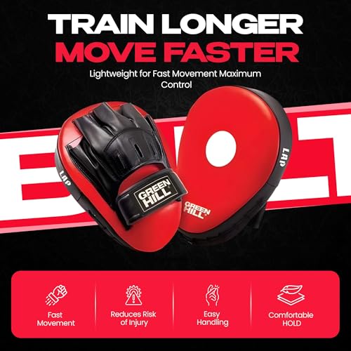 Green Hill Curved Boxing Focus Mitts for MMA, Muay Thai & Boxing - color: 5039 RED/BLACK