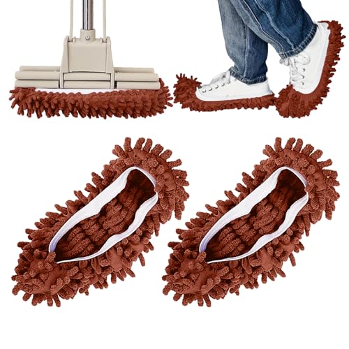 1 Pair Floor Cleaning Mop Slippers Set, Slip On Mopping Accessories for Indoor Household Floor Care and Daily Cleaning Tasks(Brown) - color: Brown