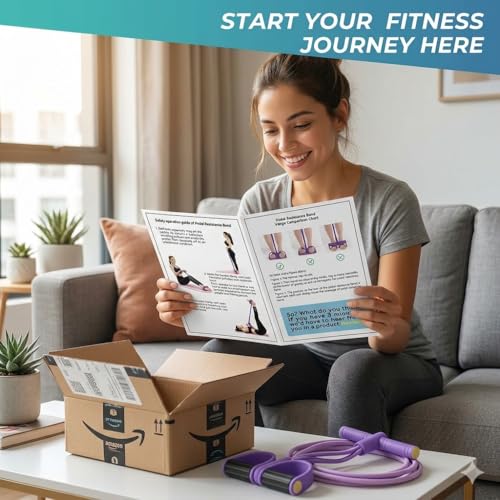 Resistance Band with Pedals, 6 Tube Pedal Resistance Band for Full Body Home Workout, Exercise Band with Handles for Abs, Glutes, Arms & Legs, Portable Fitness Equipment for Women (Purple)