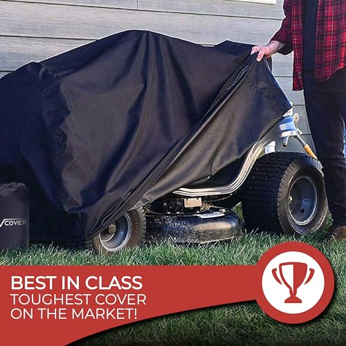 Tough Cover Lawn Mower Cover - 75x47x49 in, Black, 210D Water-Resistant Fabric Guards Lawn Care Equipment, Fits Zero Turn Mowers, Riding Units & Garden Tractors, Drawstring Secures Outdoor Storage - color: Basic Edition - Black