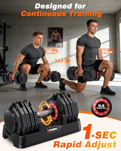 Rendpas Adjustable Dumbbells Set 25/55/80lbs, 10-in-1/16-in-1 Free Weights Set, 1-Second Quick Adjust,Space-Saving Home Gym Strength Training for Men Women - size: 55LBS Pair-10 Weights